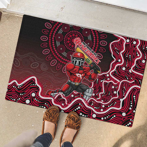 Melbourne Renegades Cricket Mascot Rubber Doormat Aboriginal Dot Art Red And Black Tribal Pattern
