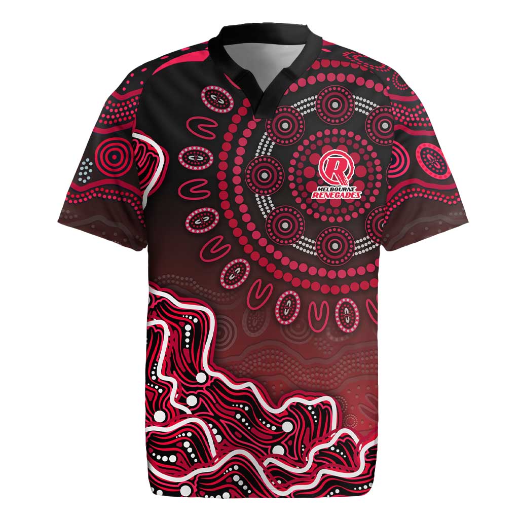 Melbourne Renegades Cricket Mascot Rugby Jersey Aboriginal Dot Art Red And Black Tribal Pattern