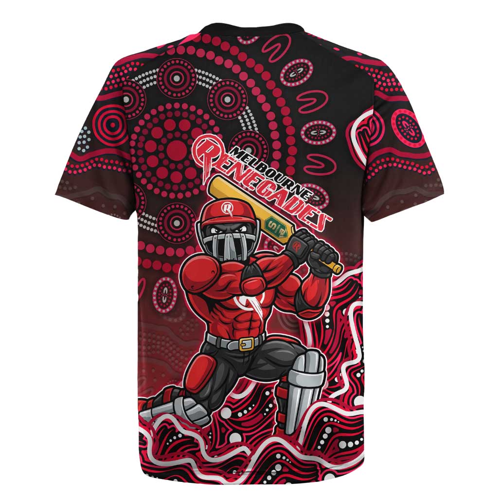 Melbourne Renegades Cricket Mascot Rugby Jersey Aboriginal Dot Art Red And Black Tribal Pattern