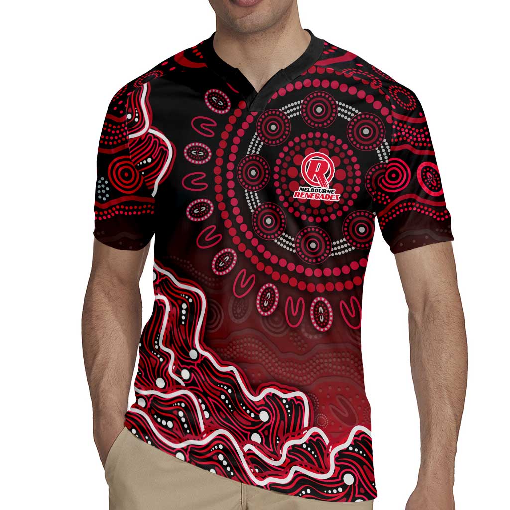 Melbourne Renegades Cricket Mascot Rugby Jersey Aboriginal Dot Art Red And Black Tribal Pattern