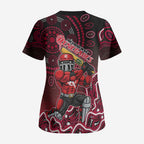 Melbourne Renegades Cricket Mascot Scrub Top Aboriginal Dot Art Red And Black Tribal Pattern