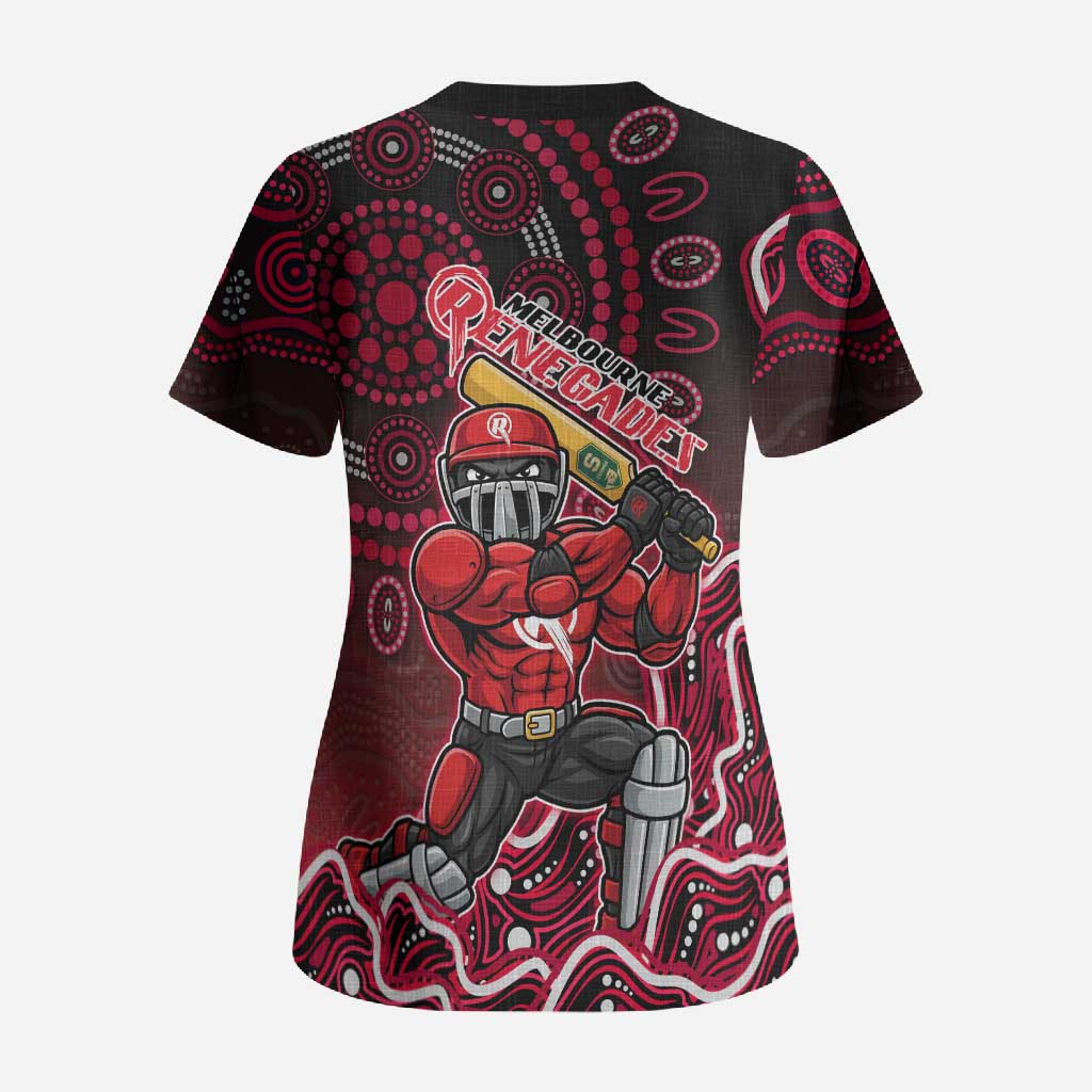 Melbourne Renegades Cricket Mascot Scrub Top Aboriginal Dot Art Red And Black Tribal Pattern