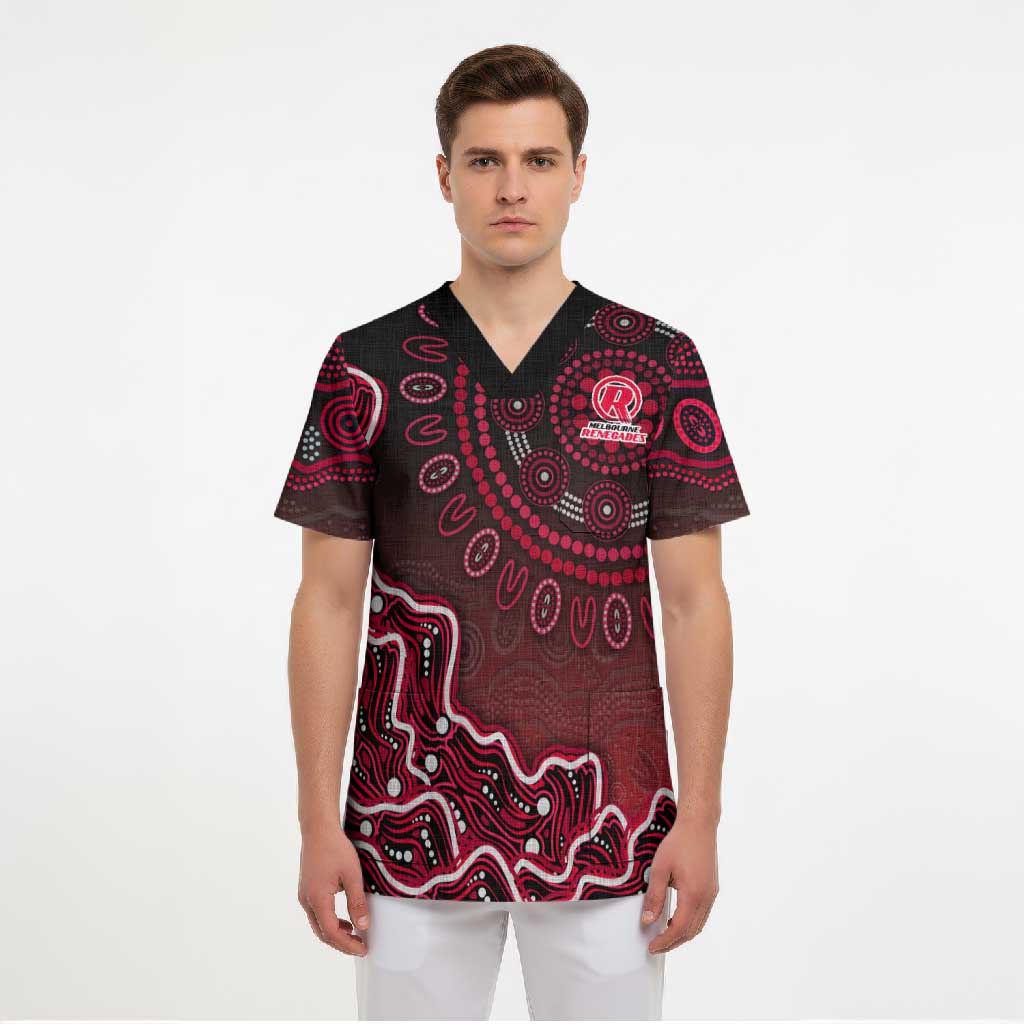 Melbourne Renegades Cricket Mascot Scrub Top Aboriginal Dot Art Red And Black Tribal Pattern