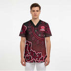 Melbourne Renegades Cricket Mascot Scrub Top Aboriginal Dot Art Red And Black Tribal Pattern