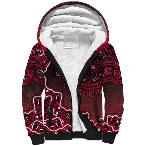 Melbourne Renegades Cricket Mascot Sherpa Hoodie Aboriginal Dot Art Red And Black Tribal Pattern