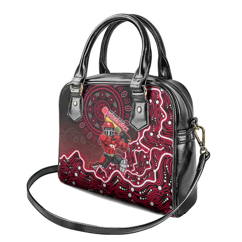 Melbourne Renegades Cricket Mascot Shoulder Handbag Aboriginal Dot Art Red And Black Tribal Pattern