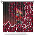 Melbourne Renegades Cricket Mascot Shower Curtain Aboriginal Dot Art Red And Black Tribal Pattern