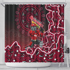 Melbourne Renegades Cricket Mascot Shower Curtain Aboriginal Dot Art Red And Black Tribal Pattern
