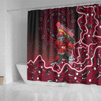 Melbourne Renegades Cricket Mascot Shower Curtain Aboriginal Dot Art Red And Black Tribal Pattern