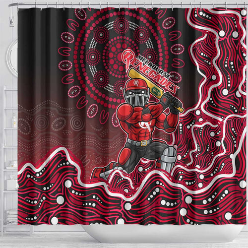 Melbourne Renegades Cricket Mascot Shower Curtain Aboriginal Dot Art Red And Black Tribal Pattern