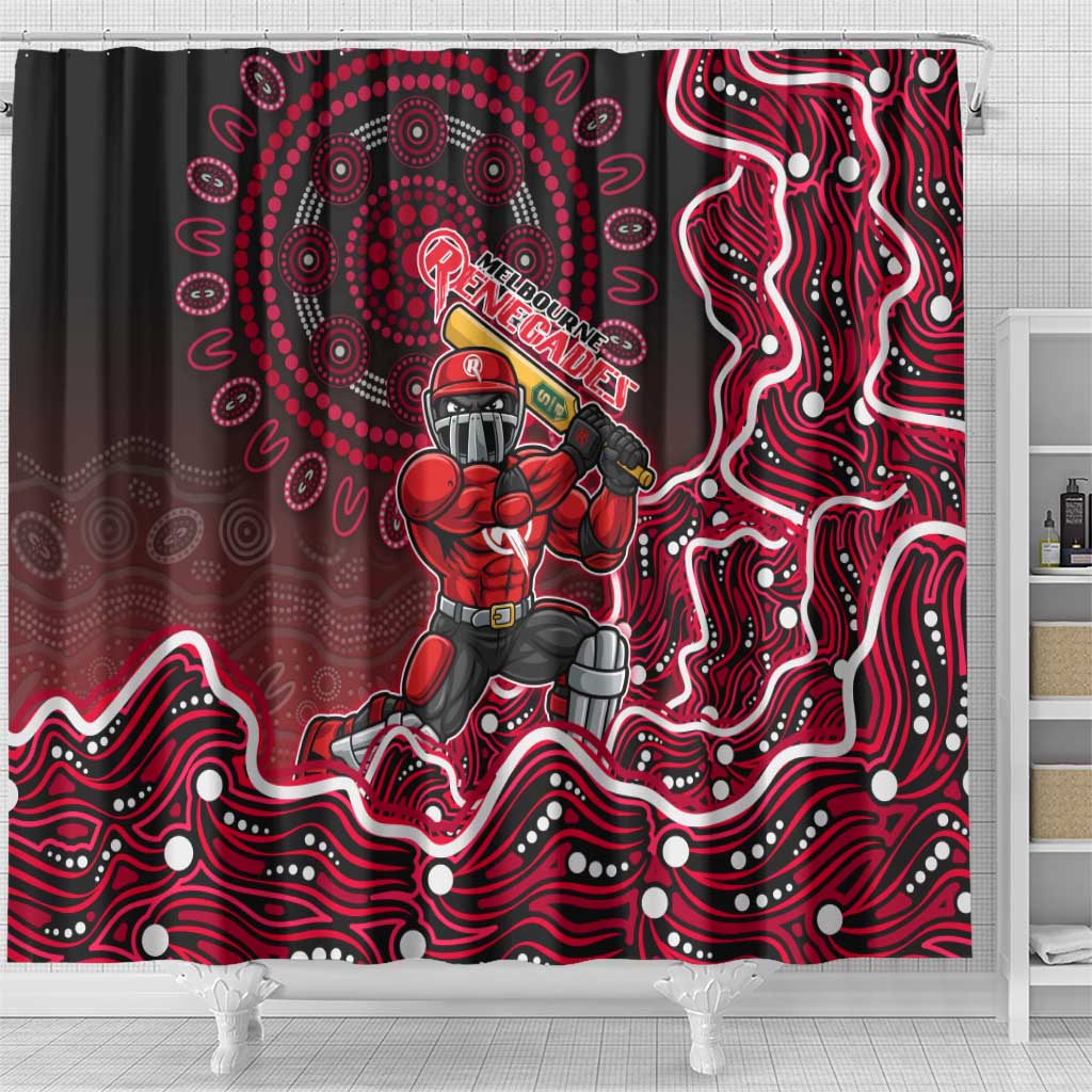 Melbourne Renegades Cricket Mascot Shower Curtain Aboriginal Dot Art Red And Black Tribal Pattern