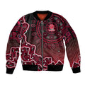Melbourne Renegades Cricket Mascot Sleeve Zip Bomber Jacket Aboriginal Dot Art Red And Black Tribal Pattern