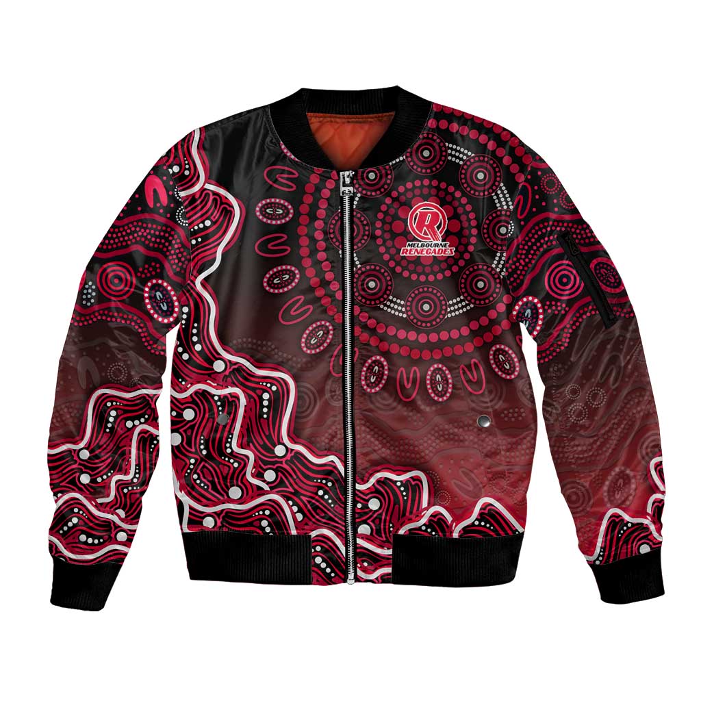 Melbourne Renegades Cricket Mascot Sleeve Zip Bomber Jacket Aboriginal Dot Art Red And Black Tribal Pattern