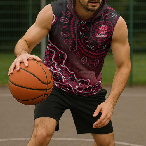 Melbourne Renegades Cricket Mascot Sleeveless Hoodie Aboriginal Dot Art Red And Black Tribal Pattern