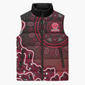 Melbourne Renegades Cricket Mascot Sleeveless Puffer Jacket Aboriginal Dot Art Red And Black Tribal Pattern