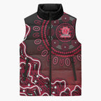 Melbourne Renegades Cricket Mascot Sleeveless Puffer Jacket Aboriginal Dot Art Red And Black Tribal Pattern