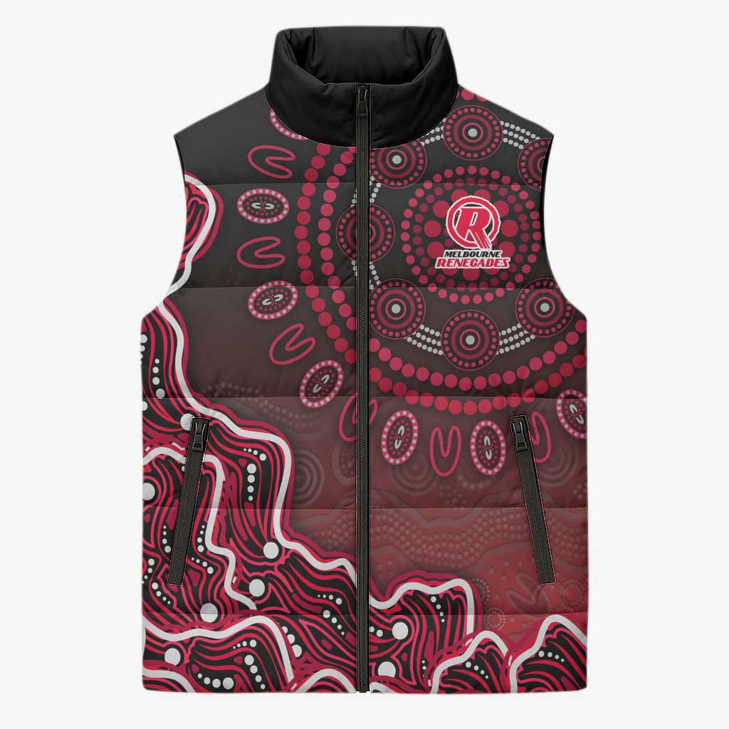 Melbourne Renegades Cricket Mascot Sleeveless Puffer Jacket Aboriginal Dot Art Red And Black Tribal Pattern