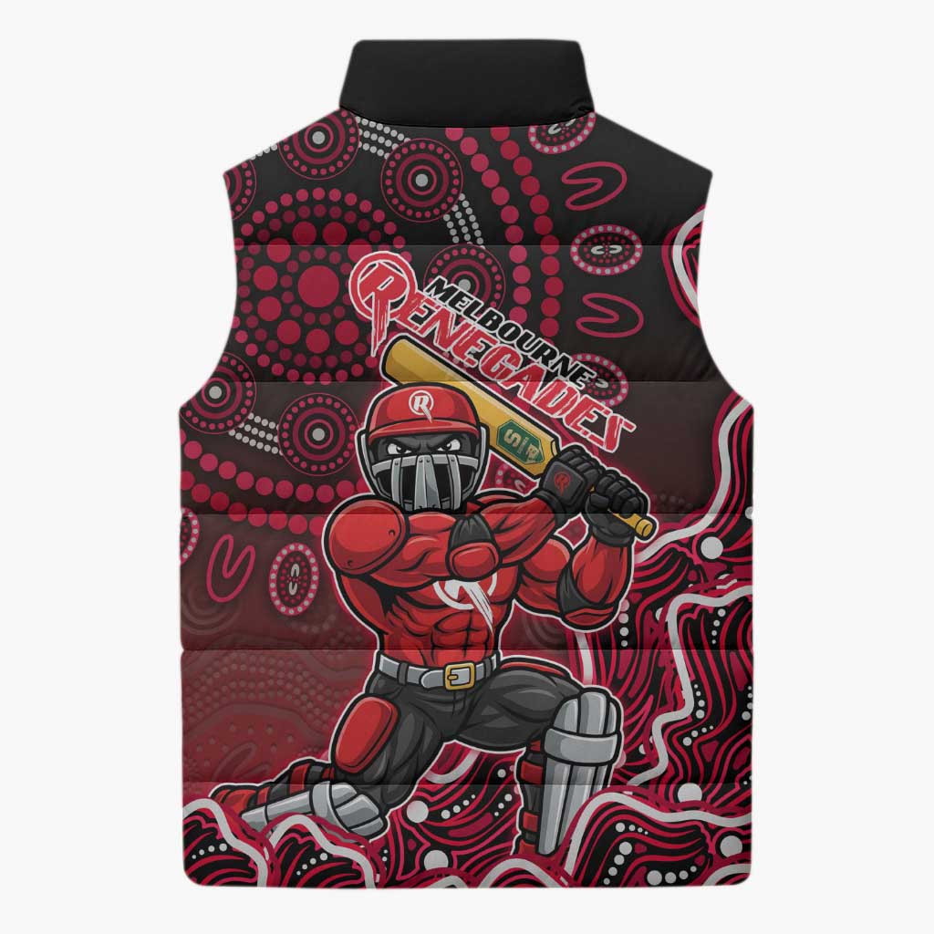 Melbourne Renegades Cricket Mascot Sleeveless Puffer Jacket Aboriginal Dot Art Red And Black Tribal Pattern