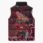 Melbourne Renegades Cricket Mascot Sleeveless Puffer Jacket Aboriginal Dot Art Red And Black Tribal Pattern