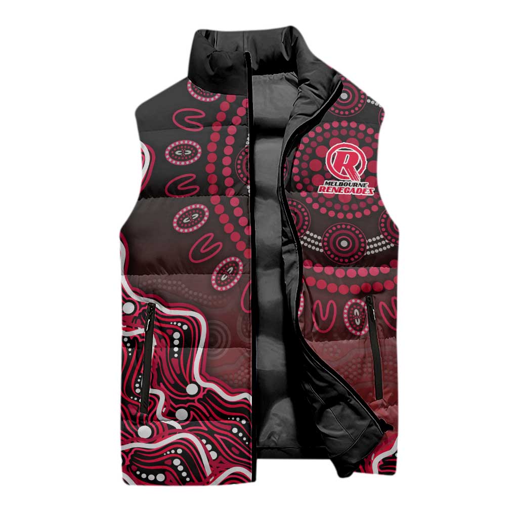 Melbourne Renegades Cricket Mascot Sleeveless Puffer Jacket Aboriginal Dot Art Red And Black Tribal Pattern