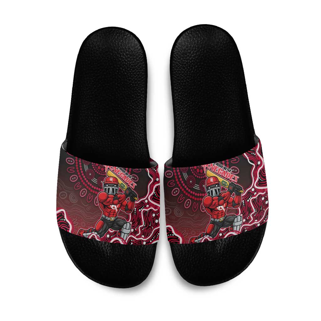 Melbourne Renegades Cricket Mascot Slide Sandals Aboriginal Dot Art Red And Black Tribal Pattern