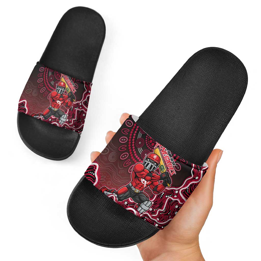 Melbourne Renegades Cricket Mascot Slide Sandals Aboriginal Dot Art Red And Black Tribal Pattern