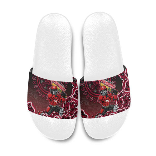 Melbourne Renegades Cricket Mascot Slide Sandals Aboriginal Dot Art Red And Black Tribal Pattern