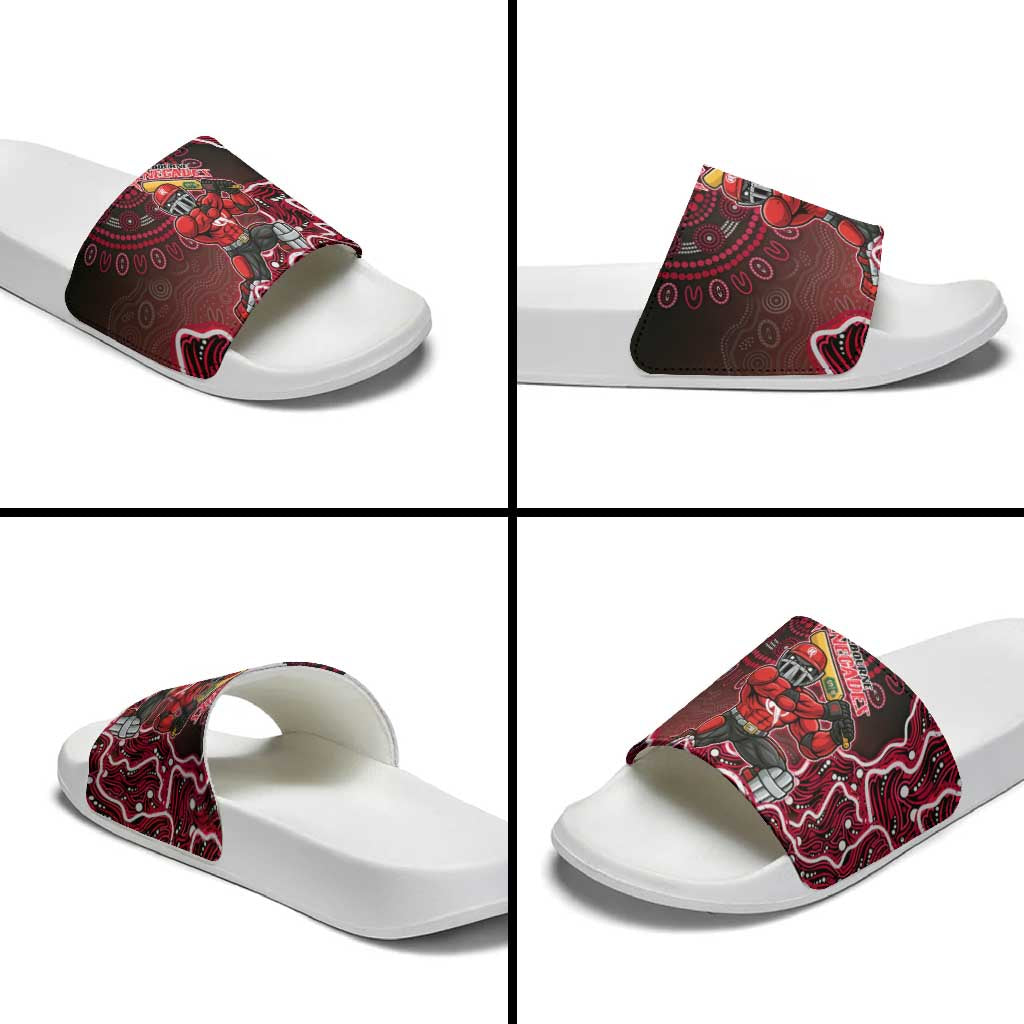 Melbourne Renegades Cricket Mascot Slide Sandals Aboriginal Dot Art Red And Black Tribal Pattern