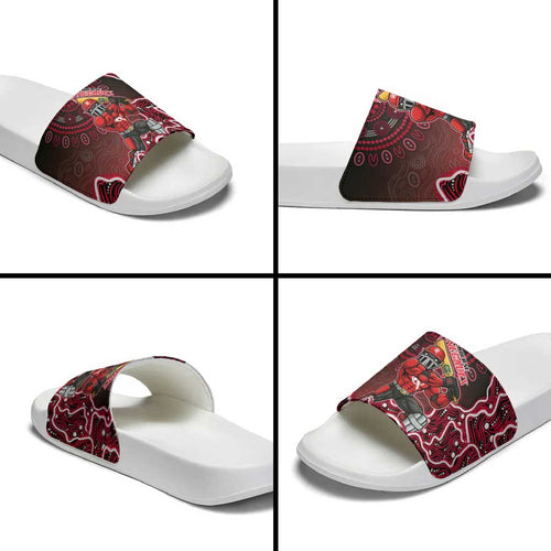 Melbourne Renegades Cricket Mascot Slide Sandals Aboriginal Dot Art Red And Black Tribal Pattern