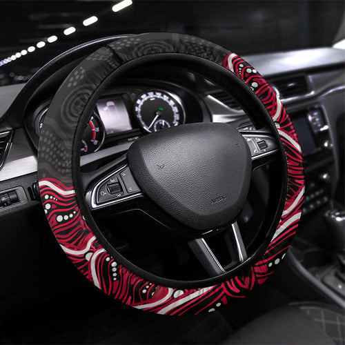 Melbourne Renegades Cricket Mascot Steering Wheel Cover Aboriginal Dot Art Red And Black Tribal Pattern