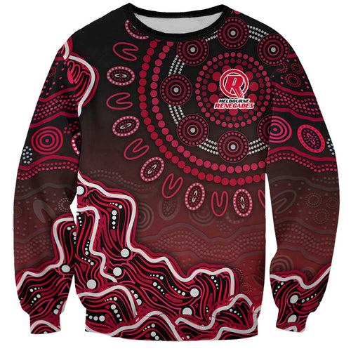 Melbourne Renegades Cricket Mascot Sweatshirt Aboriginal Dot Art Red And Black Tribal Pattern