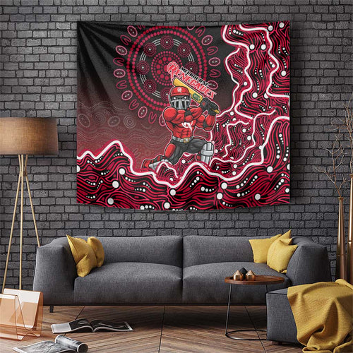 Melbourne Renegades Cricket Mascot Tapestry Aboriginal Dot Art Red And Black Tribal Pattern