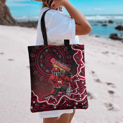 Melbourne Renegades Cricket Mascot Tote Bag Aboriginal Dot Art Red And Black Tribal Pattern