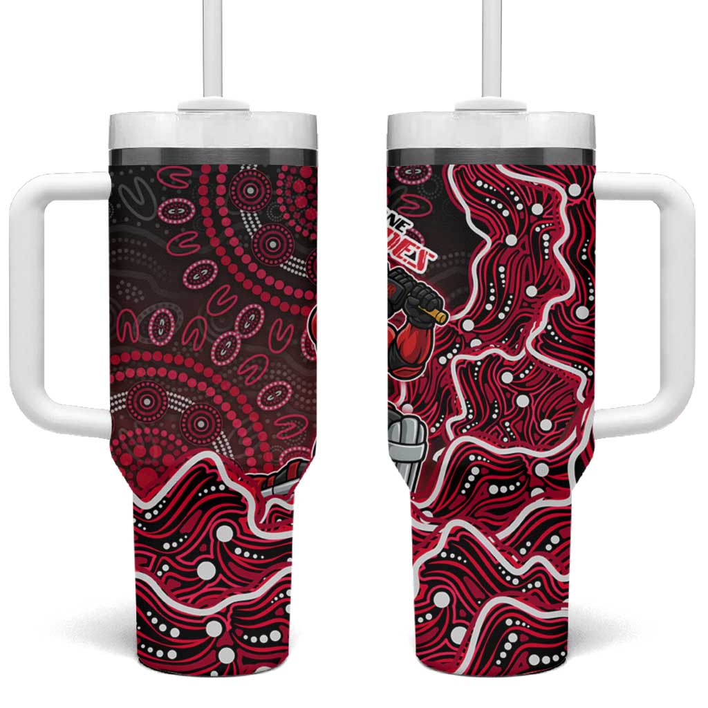 Melbourne Renegades Cricket Mascot Tumbler With Handle Aboriginal Dot Art Red And Black Tribal Pattern