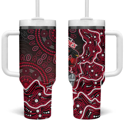 Melbourne Renegades Cricket Mascot Tumbler With Handle Aboriginal Dot Art Red And Black Tribal Pattern
