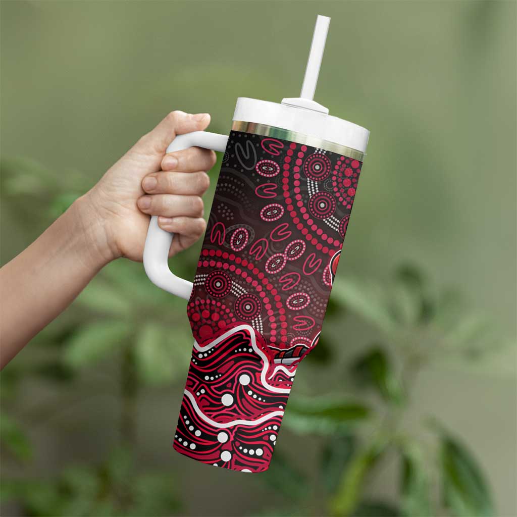 Melbourne Renegades Cricket Mascot Tumbler With Handle Aboriginal Dot Art Red And Black Tribal Pattern