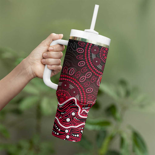 Melbourne Renegades Cricket Mascot Tumbler With Handle Aboriginal Dot Art Red And Black Tribal Pattern