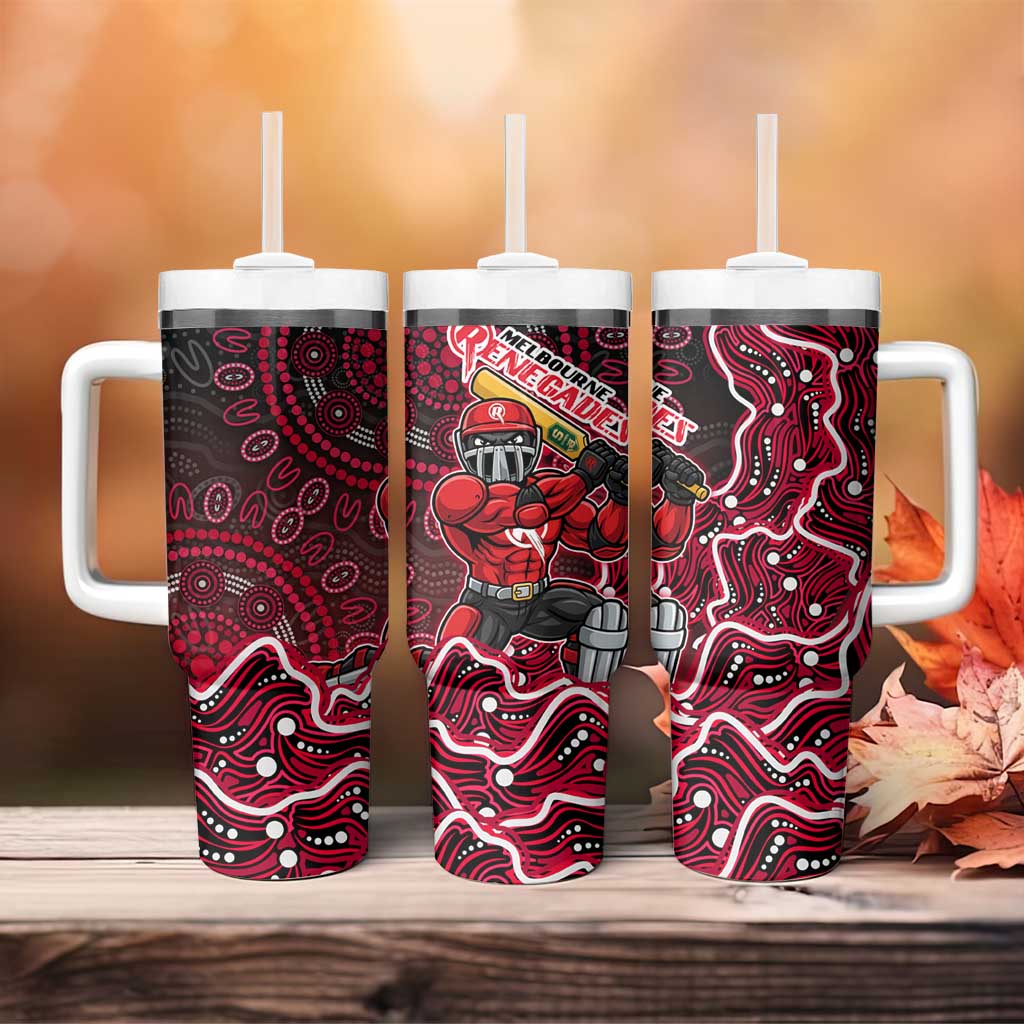 Melbourne Renegades Cricket Mascot Tumbler With Handle Aboriginal Dot Art Red And Black Tribal Pattern