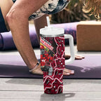 Melbourne Renegades Cricket Mascot Tumbler With Handle Aboriginal Dot Art Red And Black Tribal Pattern