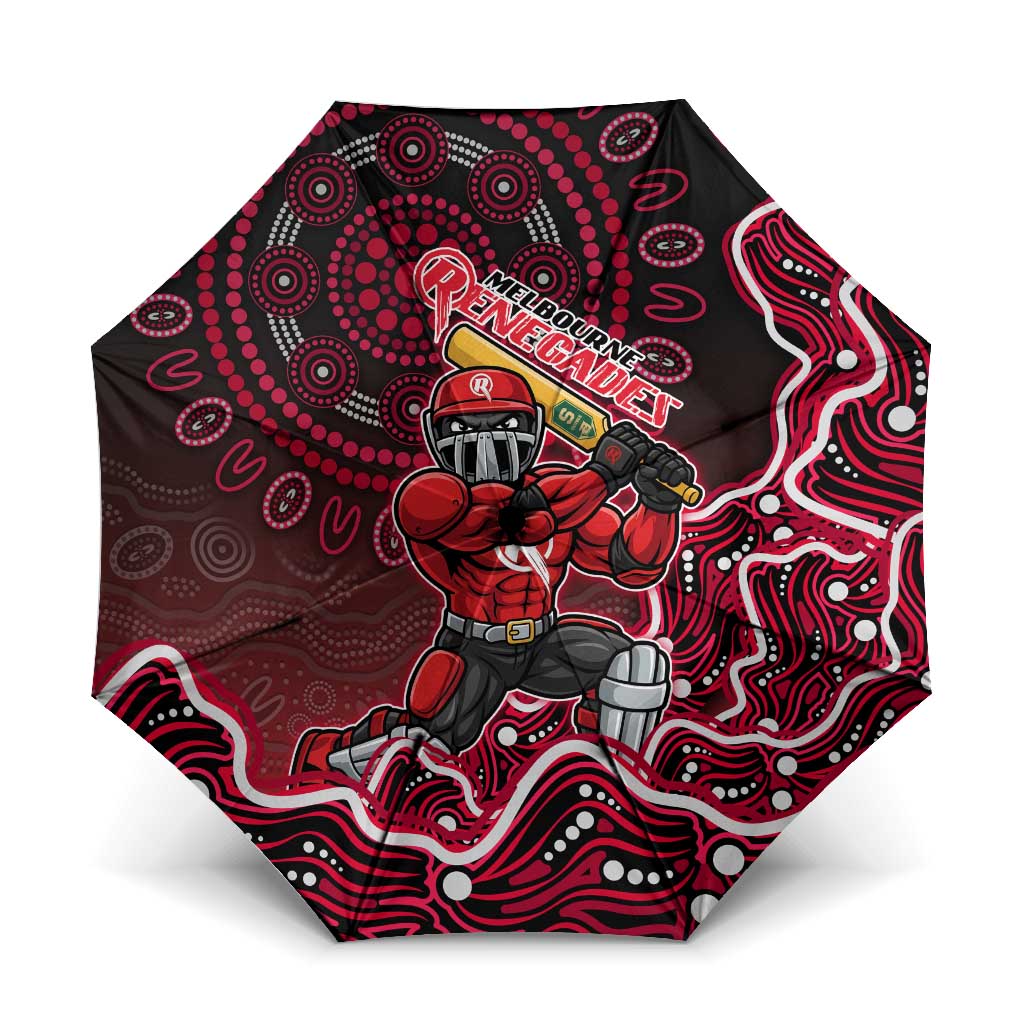 Melbourne Renegades Cricket Mascot Umbrella Aboriginal Dot Art Red And Black Tribal Pattern