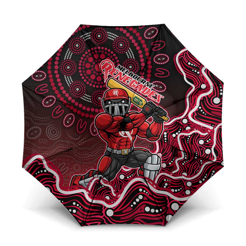 Melbourne Renegades Cricket Mascot Umbrella Aboriginal Dot Art Red And Black Tribal Pattern