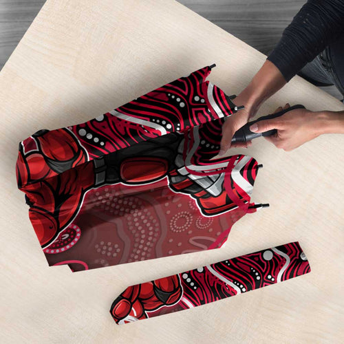 Melbourne Renegades Cricket Mascot Umbrella Aboriginal Dot Art Red And Black Tribal Pattern