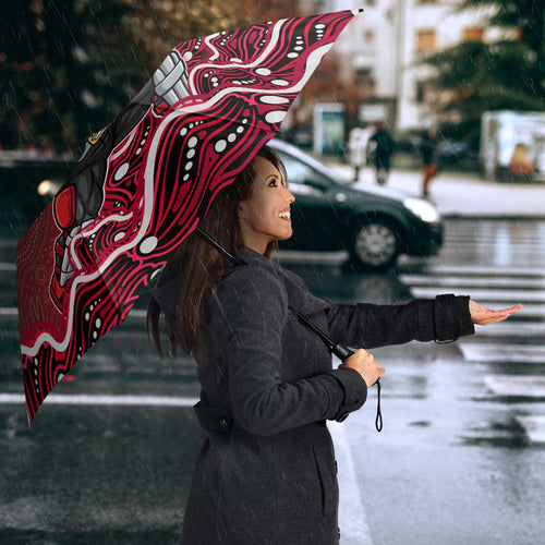 Melbourne Renegades Cricket Mascot Umbrella Aboriginal Dot Art Red And Black Tribal Pattern