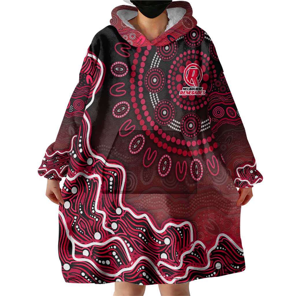 Melbourne Renegades Cricket Mascot Wearable Blanket Hoodie Aboriginal Dot Art Red And Black Tribal Pattern