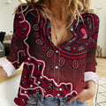 Melbourne Renegades Cricket Mascot Women Casual Shirt Aboriginal Dot Art Red And Black Tribal Pattern