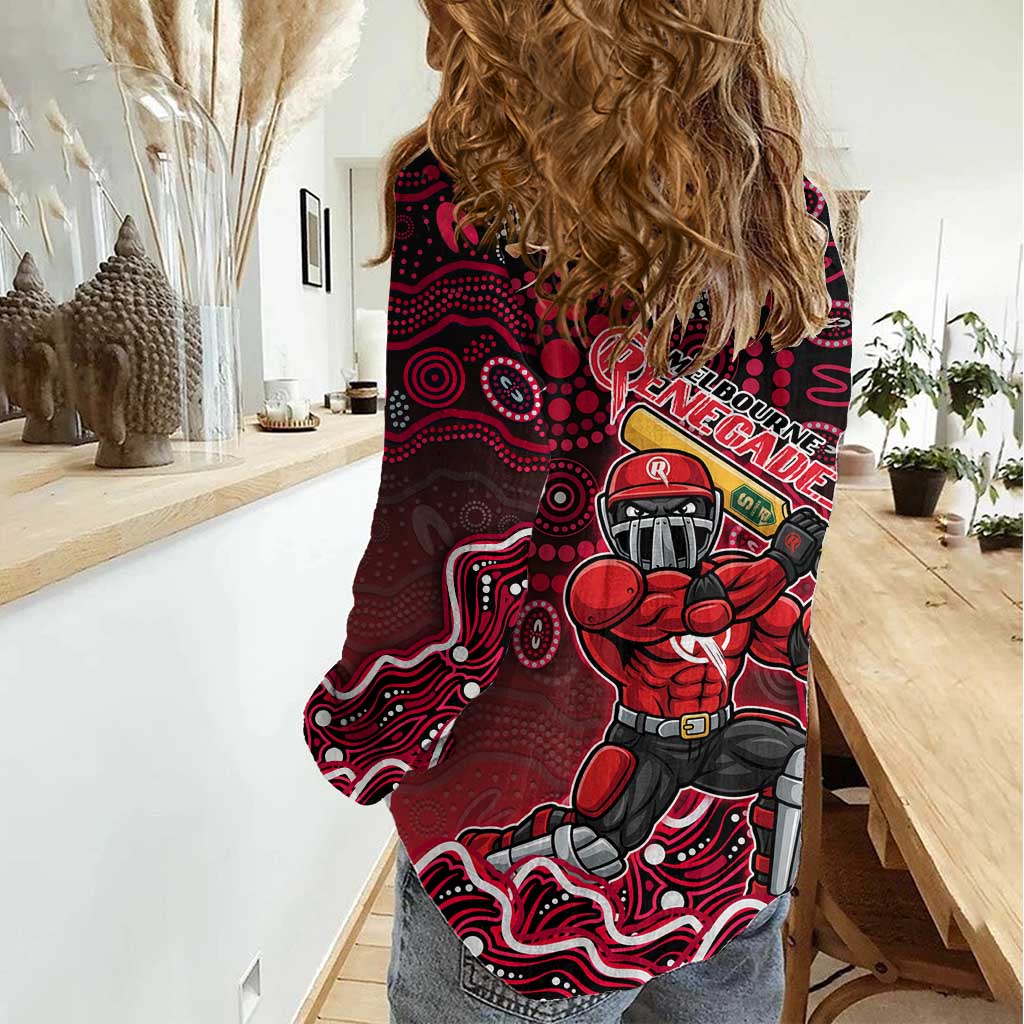 Melbourne Renegades Cricket Mascot Women Casual Shirt Aboriginal Dot Art Red And Black Tribal Pattern