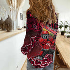 Melbourne Renegades Cricket Mascot Women Casual Shirt Aboriginal Dot Art Red And Black Tribal Pattern