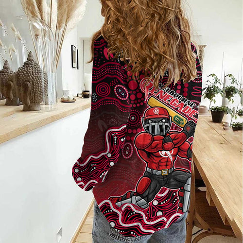 Melbourne Renegades Cricket Mascot Women Casual Shirt Aboriginal Dot Art Red And Black Tribal Pattern