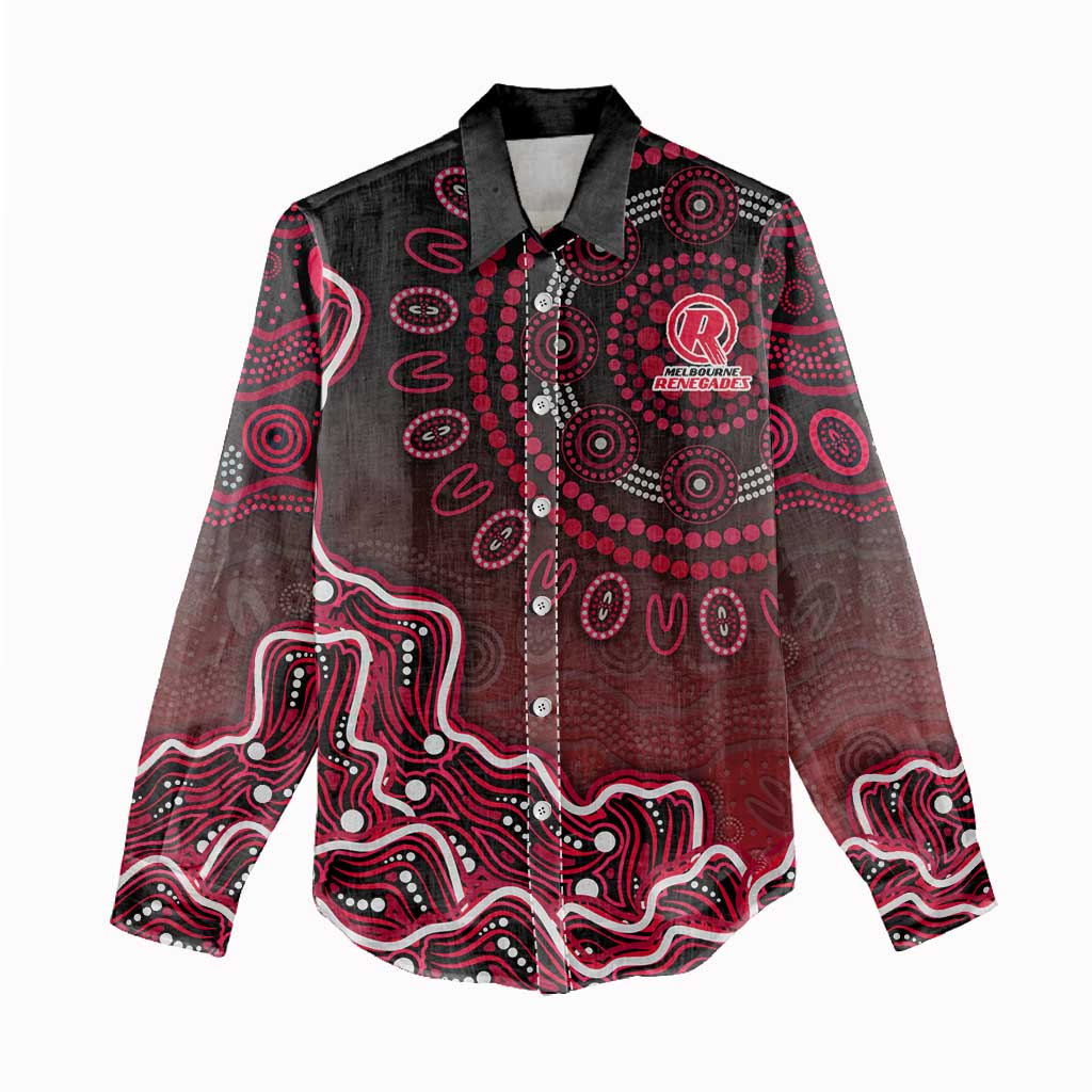 Melbourne Renegades Cricket Mascot Women Casual Shirt Aboriginal Dot Art Red And Black Tribal Pattern