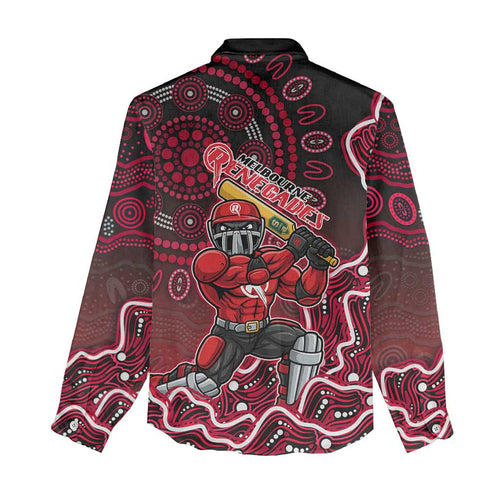 Melbourne Renegades Cricket Mascot Women Casual Shirt Aboriginal Dot Art Red And Black Tribal Pattern